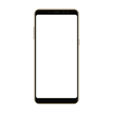 Frameless smartphone mock up with blank screen isolated on white background. Vector illustration