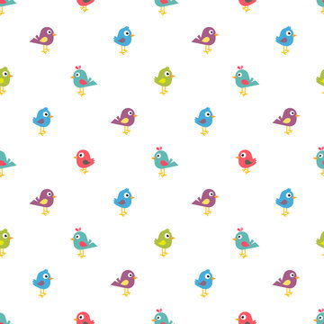 Seamless pattern with colorful small birds