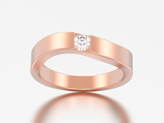 3D illustration illusion modern bent rose gold ring with diamond