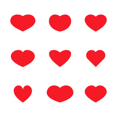 Set of simple red heart icons