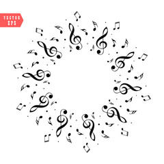 Music score note. Decoration of musical notes in the shape of a circle eps 10