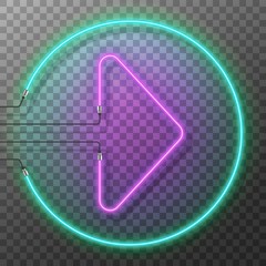Neon arrow. Neon sign, icon, banner with flash light. Vector illustration