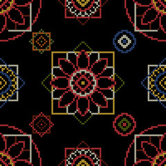 Cross stitch for dark fabric. Abstract blossom vector illustration.