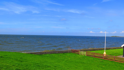 Inland sea and dike in Dutch fishing village