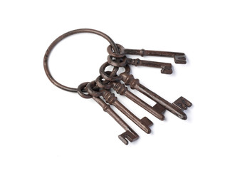 Old rusty keys isolated