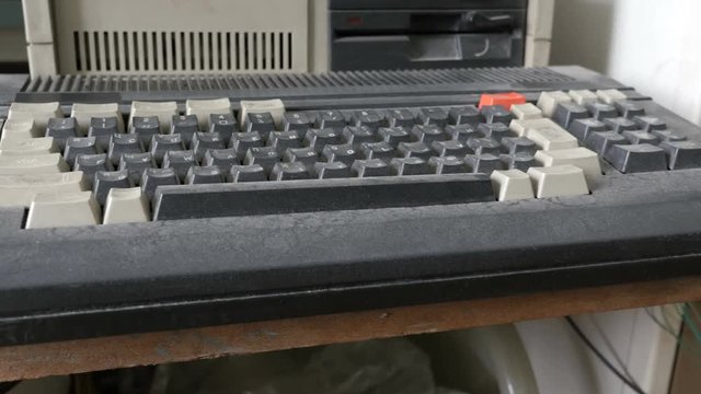 The keyboard on the outdated personal computer. Retro pc

