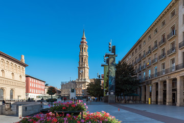 The Cathedral of the Savior or Catedral del Salvador in Zaragoza, Spain. Copy space for text.