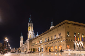 ZARAGOZA, SPAIN - SEPTEMBER 27, 2017: The Cathedral-Basilica of Our Lady of Pillar - a roman catholic church. Copy space for text.