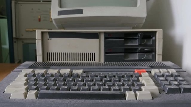 The view of retro computer screen, retro computing machine
