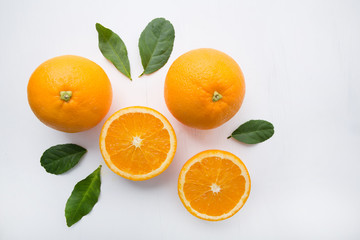 Fresh orange citrus fruit on white background. Top view