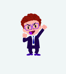Businessman with glasses cheering enthusiastically.