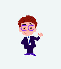 Businessman with glasses waving with a dreamy expression.