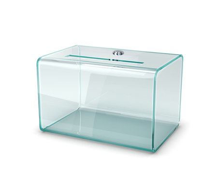 transparent ballot box, isolated on white background. 3d illustration