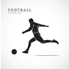 silhouette football player dribbling the ball with fast run