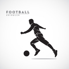 Fototapeta na wymiar silhouette football player dribbling the ball with fast run