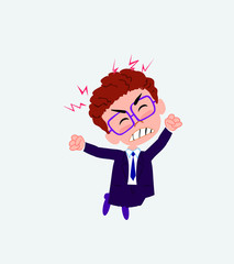 Businessman with glasses jumps angry.