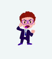 Businessman with glasses screams angry in aggressive attitude.