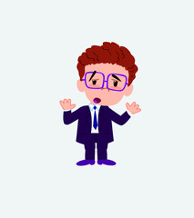 Businessman with glasses makes a gesture of tired resignation.