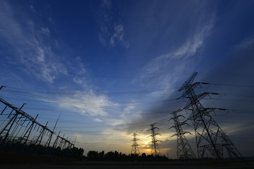 The power supply facilities of contour in the evening