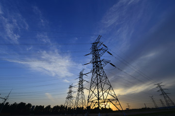 The power supply facilities of contour in the evening