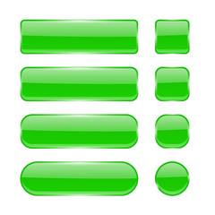 Green glass buttons. Collection of menu interface 3d shiny icons