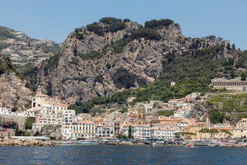 Fototapeta premium Amalfi seen from the sea on Amalfi Coast in the region Campania, Italy