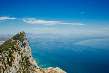 Aerial view of Gibraltar Rock and Alboran Sea, Gibraltar, British Overseas Territory.