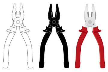 Obraz premium Pliers. Outline, black silhouette and 3d image