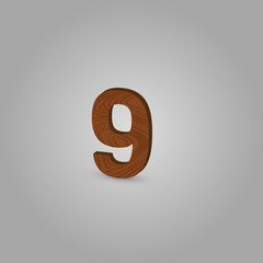 Realistic wood character from a typeset, vector illustration