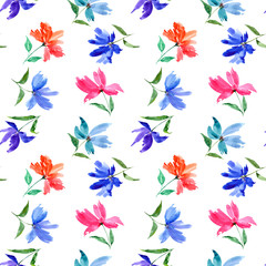 Fototapeta na wymiar Seamless floral background. Watercolor flowers. Fabric floral pattern. Textile pattern template. 