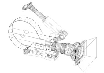 Movie camera Architect blueprint - isolated