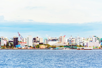 MALE, MALDIVES - NOVEMBER, 27, 2016: View of the city of Male - "the capital of the Maldives". Copy space for text.