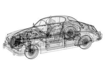 Old Car Architect blueprint - isolated