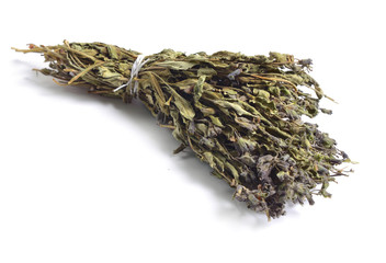 Dried medicinal herbs raw materials isolated on white. Pulmonaria (lungwort).