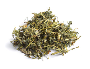 Dried medicinal herbs raw materials isolated on white. Viola tricolor