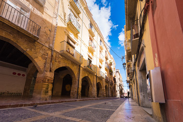 TARRAGONA, SPAIN – MAY 1, 2017: View of the street of the old town. Copy space for text.