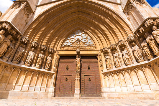 TARRAGONA, SPAIN - MAY 1, 2017: The main entrance to the Cathedral of Tarragona.