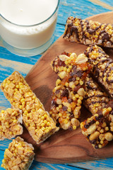 Granola bar on wooden background