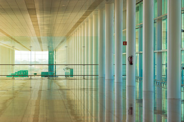BARCELONA, SPAIN - FEBRUARY 25, 2017: Airport waiting room. Copy space for text.