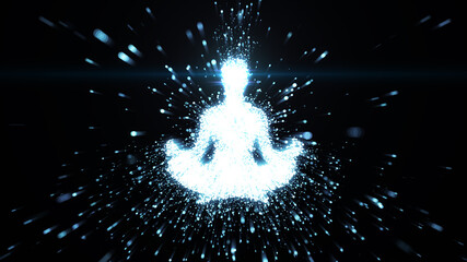 Meditating female figure radiating energy in space illustrating mindfulness - 207391236