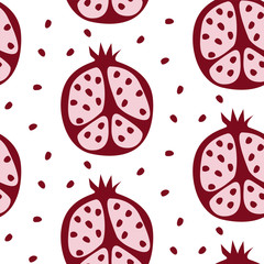 POMEGRANATE FRUIT SEAMLESS VECTOR PATTERN. ABSTRACT TEXTURE. HAND DRAW DESING.