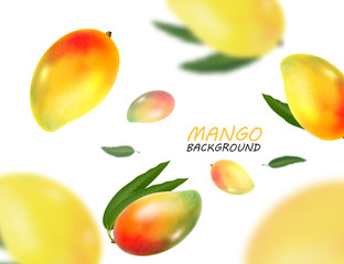 Falling mangoes fruit isolated on white background. Vector 3d illustration