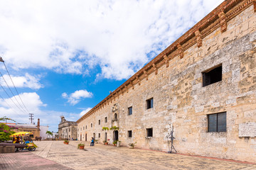 Fototapeta na wymiar SANTO DOMINGO, DOMINICAN REPUBLIC - AUGUST 8, 2017: View of the building of the museum of Royal Palaces. Copy space for text.