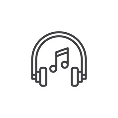 Headphones and music note outline icon. linear style sign for mobile concept and web design. DJ sound line vector icon. Symbol, logo illustration. Pixel perfect vector graphics