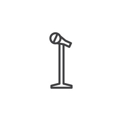 Microphone on stand outline icon. linear style sign for mobile concept and web design. Mic simple line vector icon. Symbol, logo illustration. Pixel perfect vector graphics