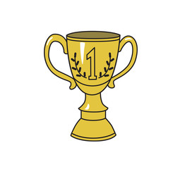 1st prize trophy cup. Achivement symbol, icon. Colored line vector illustration. Isolated on white background.