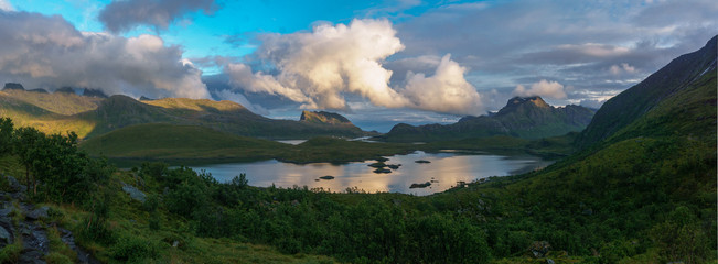 Arctic mountains and fjord in northern Norway at summer