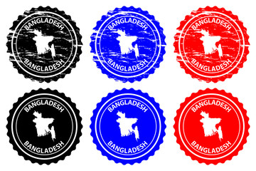 Bangladesh - rubber stamp - vector, People's Republic of Bangladesh map pattern - sticker - black, blue and red
