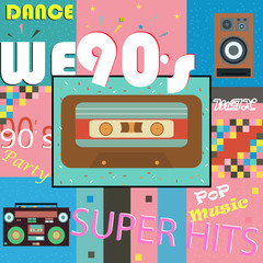 Retro-style club, background, fashion, pop music of the 90's and 80's, the old night. Easy editable...