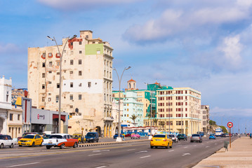 CUBA, HAVANA - MAY 5, 2017: View of the street of old Havana. Copy space for text.